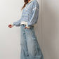 Creamon - Preppy Californian Half-zip Striped Sweater-BLUE: BLACK / S