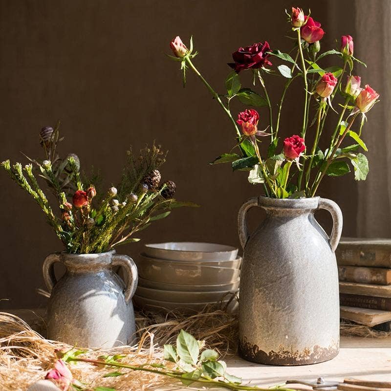 Rustic Reach - Binglie Glazed Pottery Vase with Handles: Small