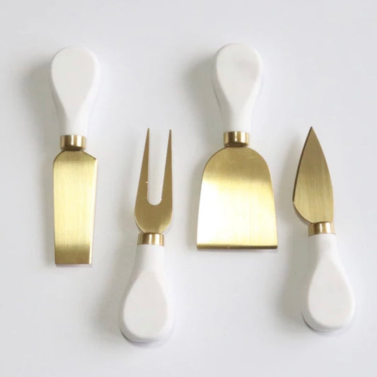 White Marble Cheese Knives Gift Set