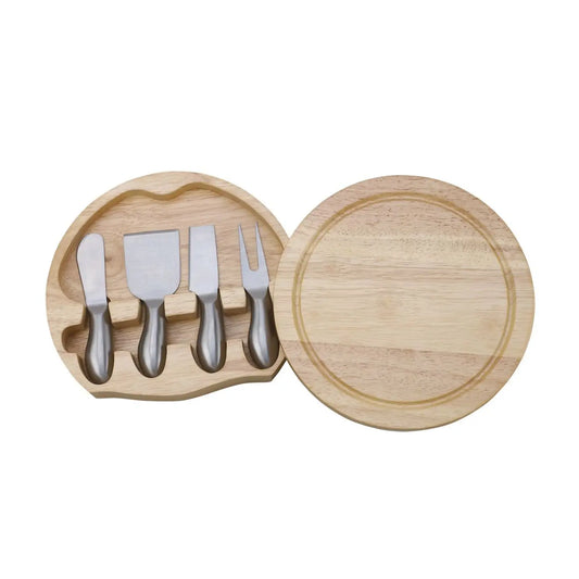 Round Wd Cheeseboard with 4 Handled Utensil