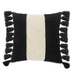 Tri-Stripe Black and Ivory Fringe Pillow with Insert