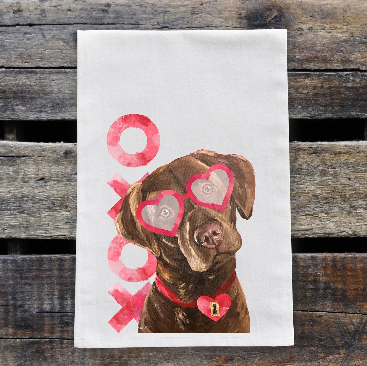 Valentine's Day Dogs Flour Sack Towel, 'Chocolate Lab'