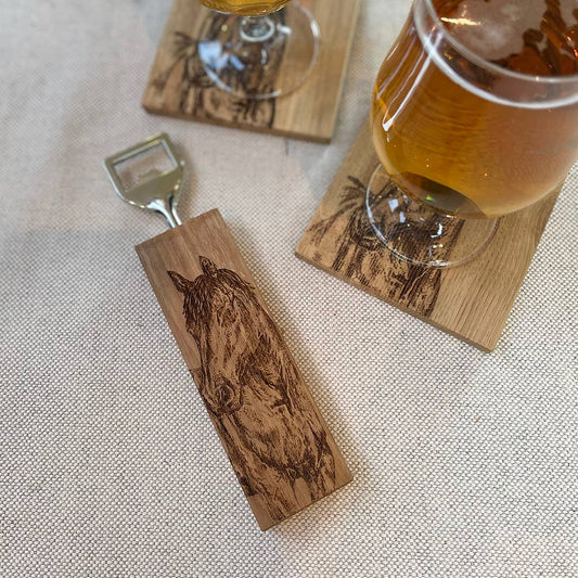 Horse Portrait Oak Bottle Opener