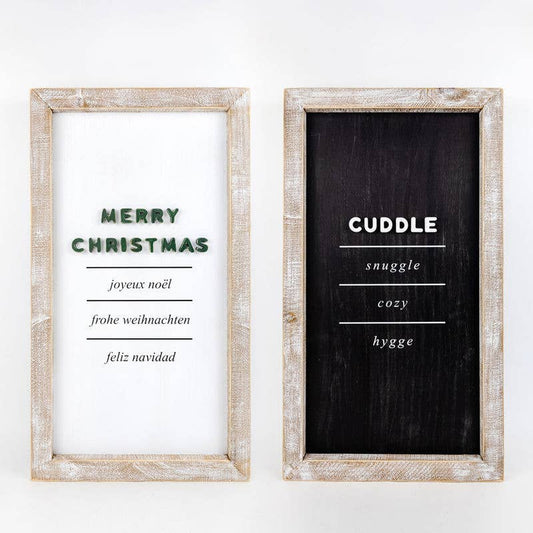 Merry Christmas/Cuddle Reversible Wood Framed Sign