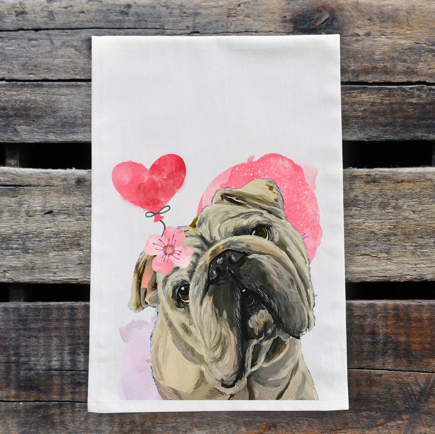 Valentine's Day Dogs Flour Sack Towel, 'English Bull'