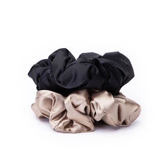 Satin Sleep Pillow Scrunchies - Black/Gold