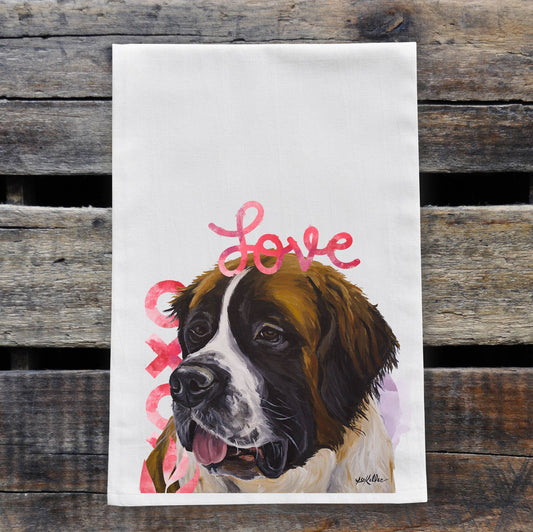 Valentine's Day Dog Flour Sack Towel, 'St. Bernard'