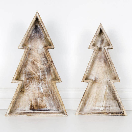 Mango Wood Cutout Nested Trays- Christmas Trees (Set of 2)