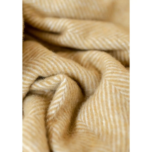 Recycled Wool Blanket in Mustard Herringbone