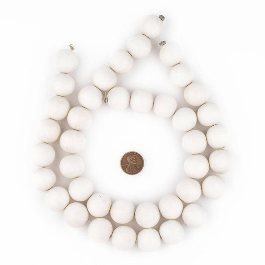 White Round Natural Wood Beads- 20mm