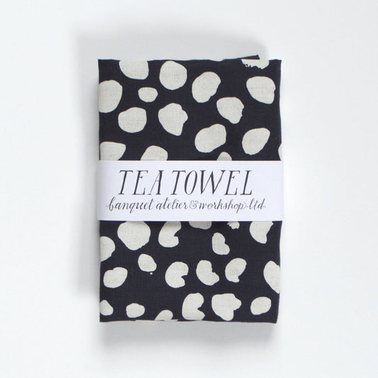 All Linen Tea Towel-Animals Spot Dots - Cream on Navy