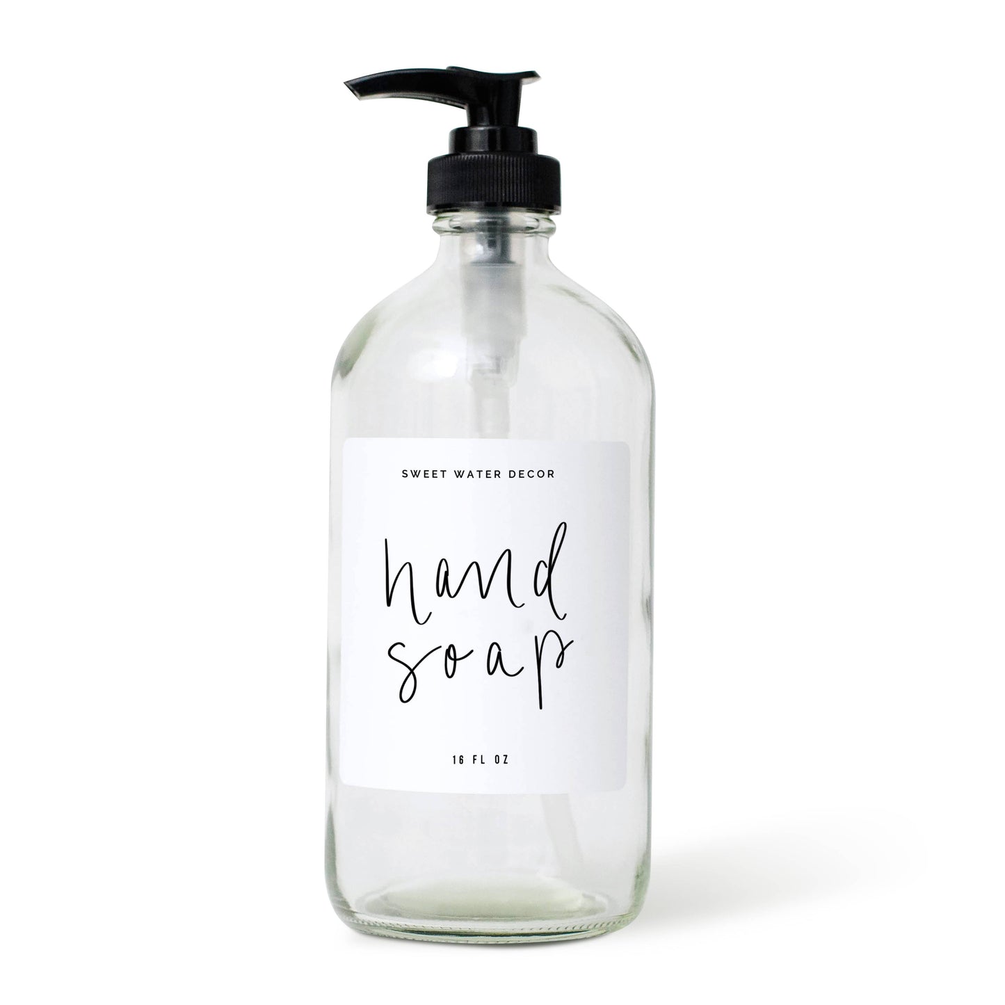 Clear Glass Hand Soap Dispenser - White Label- 16 oz