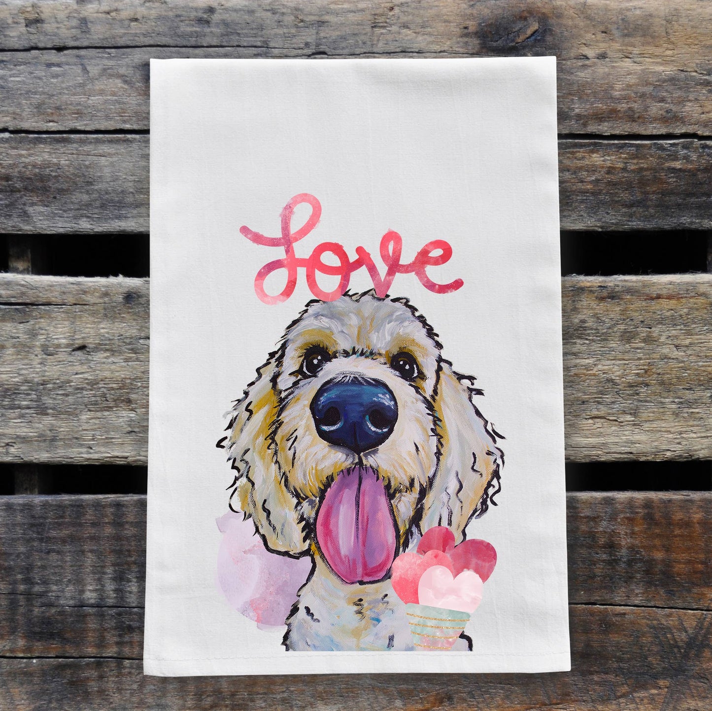 Valentine's Day Dogs Flour Sack Towel, 'Golden Doodle'