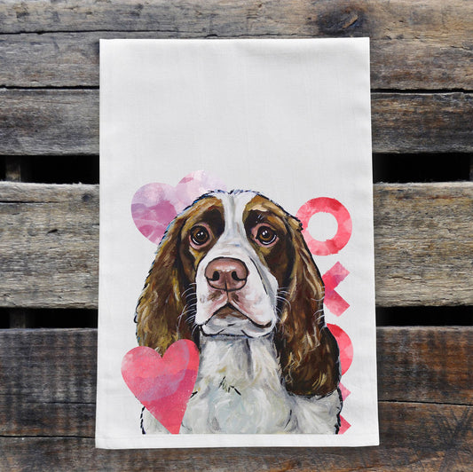 Valentine's Day Dog Flour Sack Towel, 'Springer Spaniel'