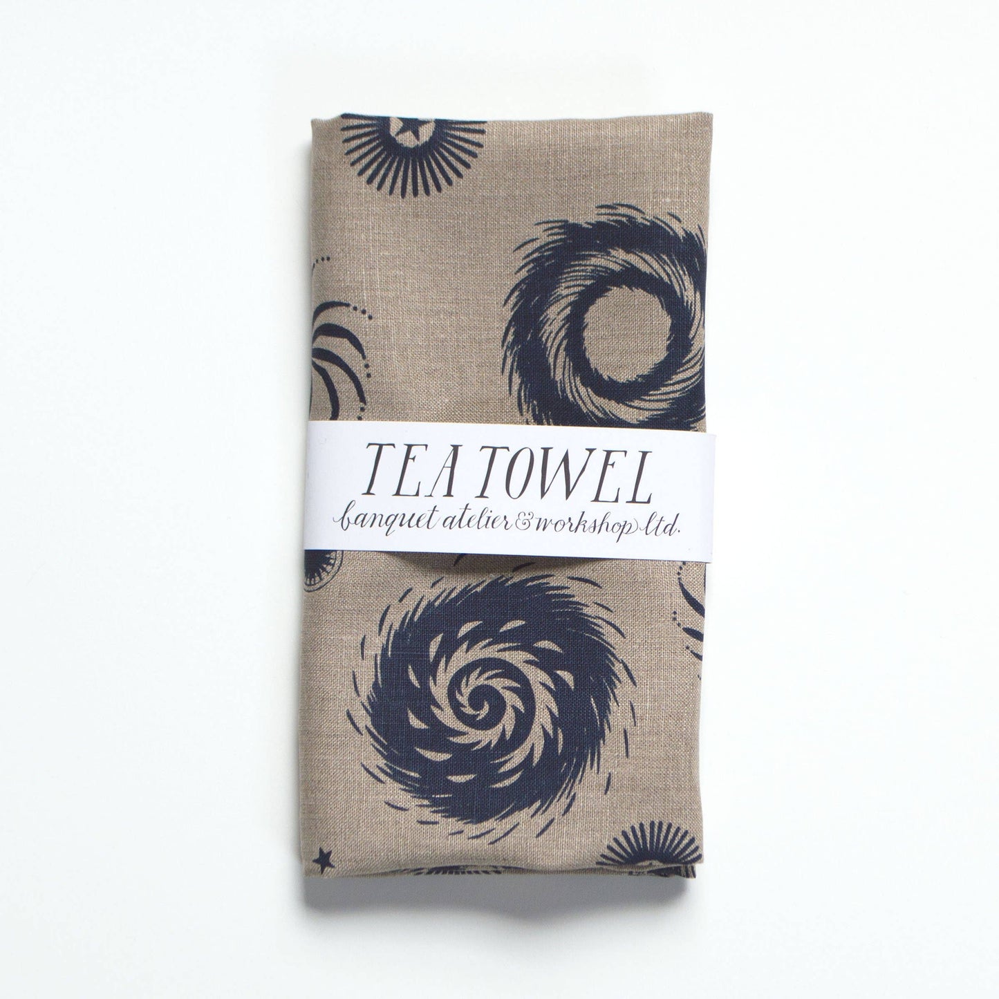 All Linen Tea Towel-Navy on Natural Fireworks Tea Towel