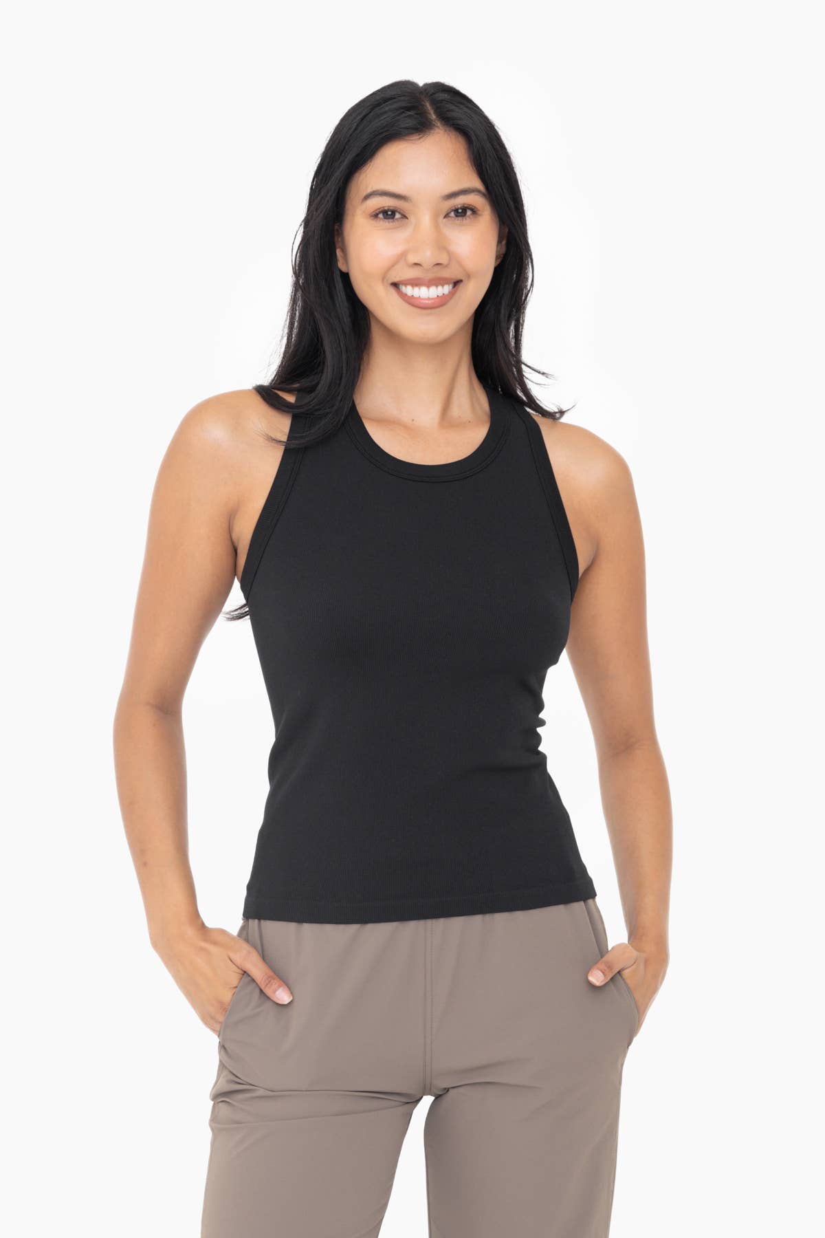 Seamless Ribbed Racerback Tank Top: Black