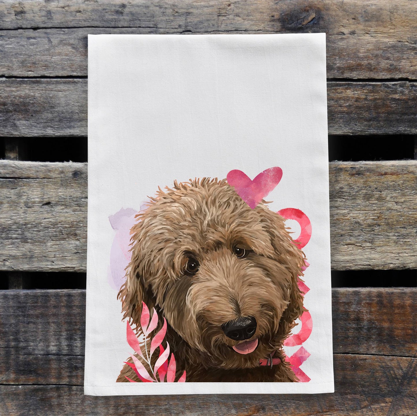 Valentine's Day Dog Flour Sack Towel, 'Apricot Doodle'