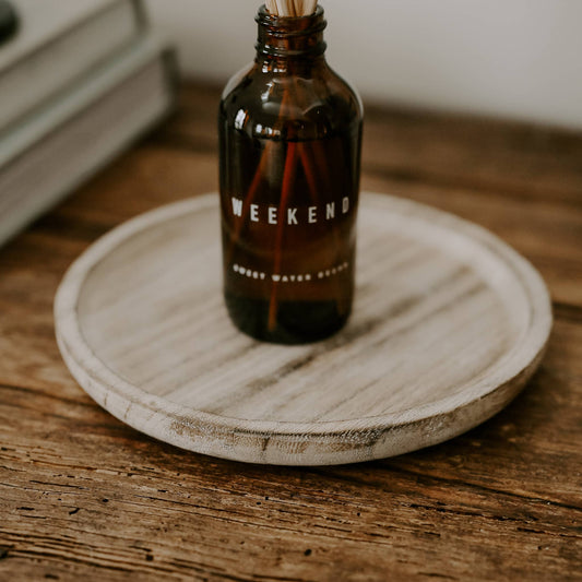 Rustic Round Wood Tray - 7x7x8