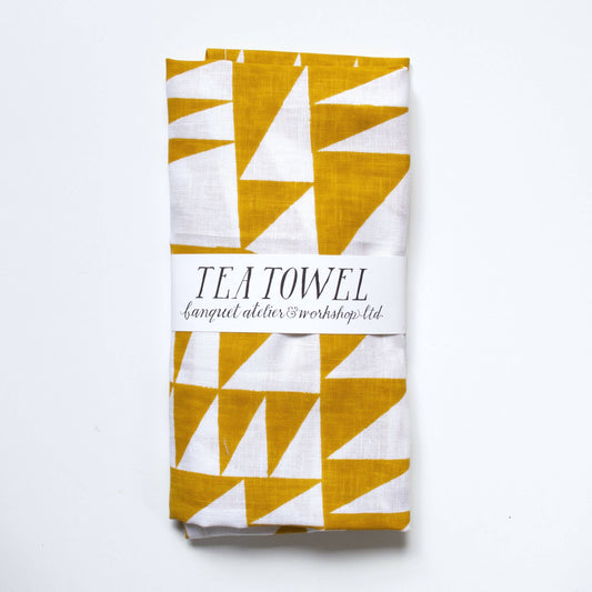 All-linen Tea Towel: Mustard Triangles