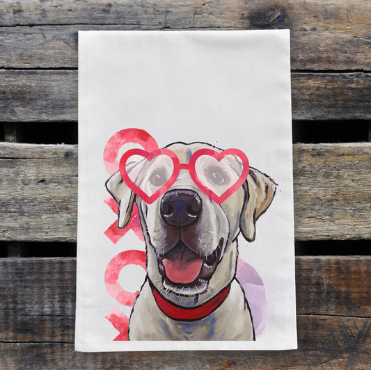 Valentine's Day Dogs Flour Sack Towel, 'Yellow Lab'