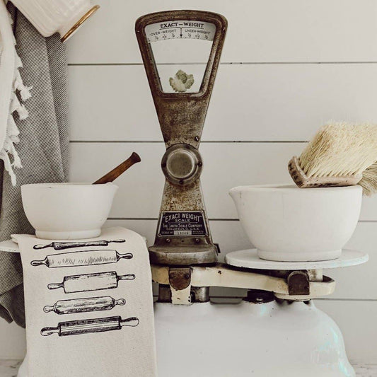 Rolling Pins Folded Tea Towel- White