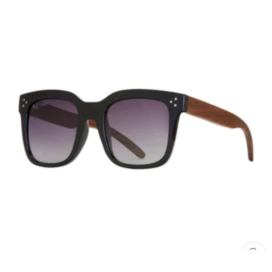 "Adalee" Sunglasses Onyx/Walnut Wood with Grey Polarized Lens