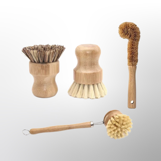 4 Pcs Natural Bamboo Dish Brush Set- Wooden Dish Brush Set